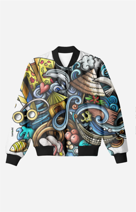 Printed Stand Collar Oversized Bomber